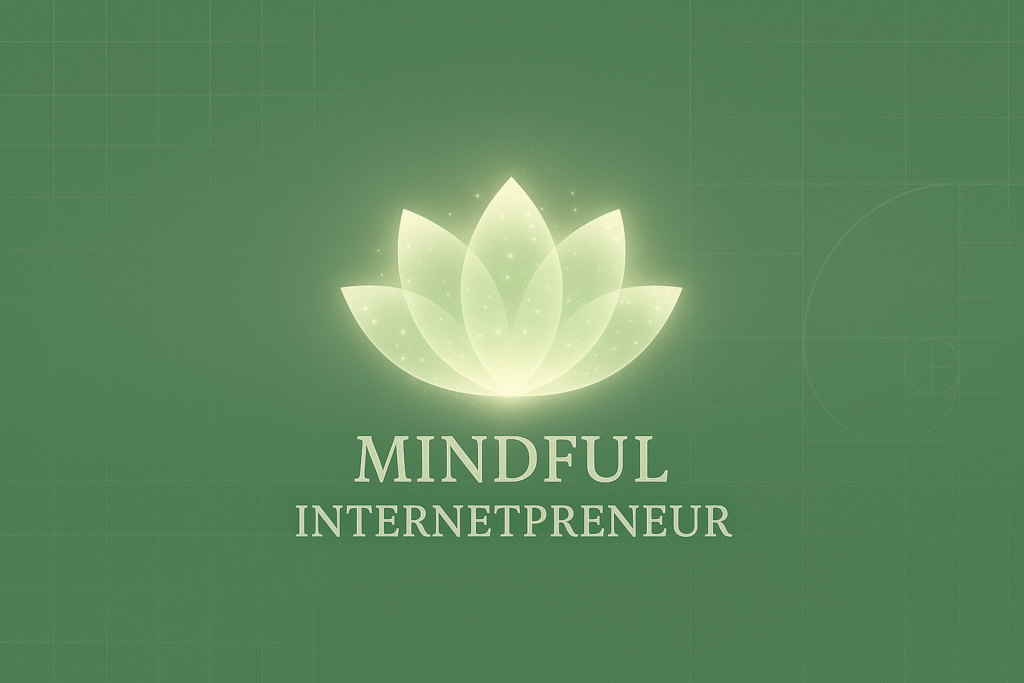 Glowing lotus flower with translucent petals on a green background, symbolizing mindful digital entrepreneurship.