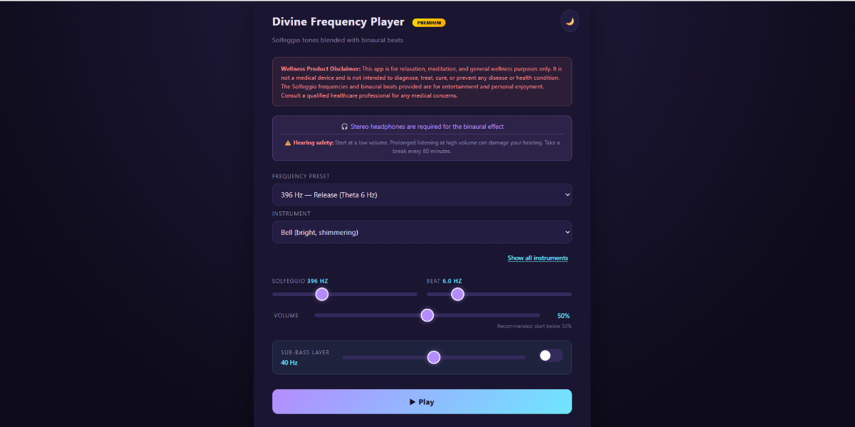 Divine Frequency Player: Solfeggio Tones